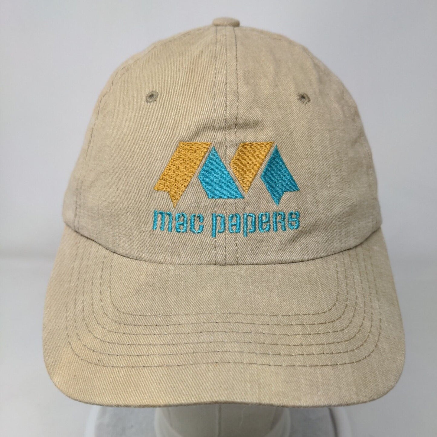 Mac Papers Strapback Hat Tan One Size Embroidered 6 Panel Vent Holes