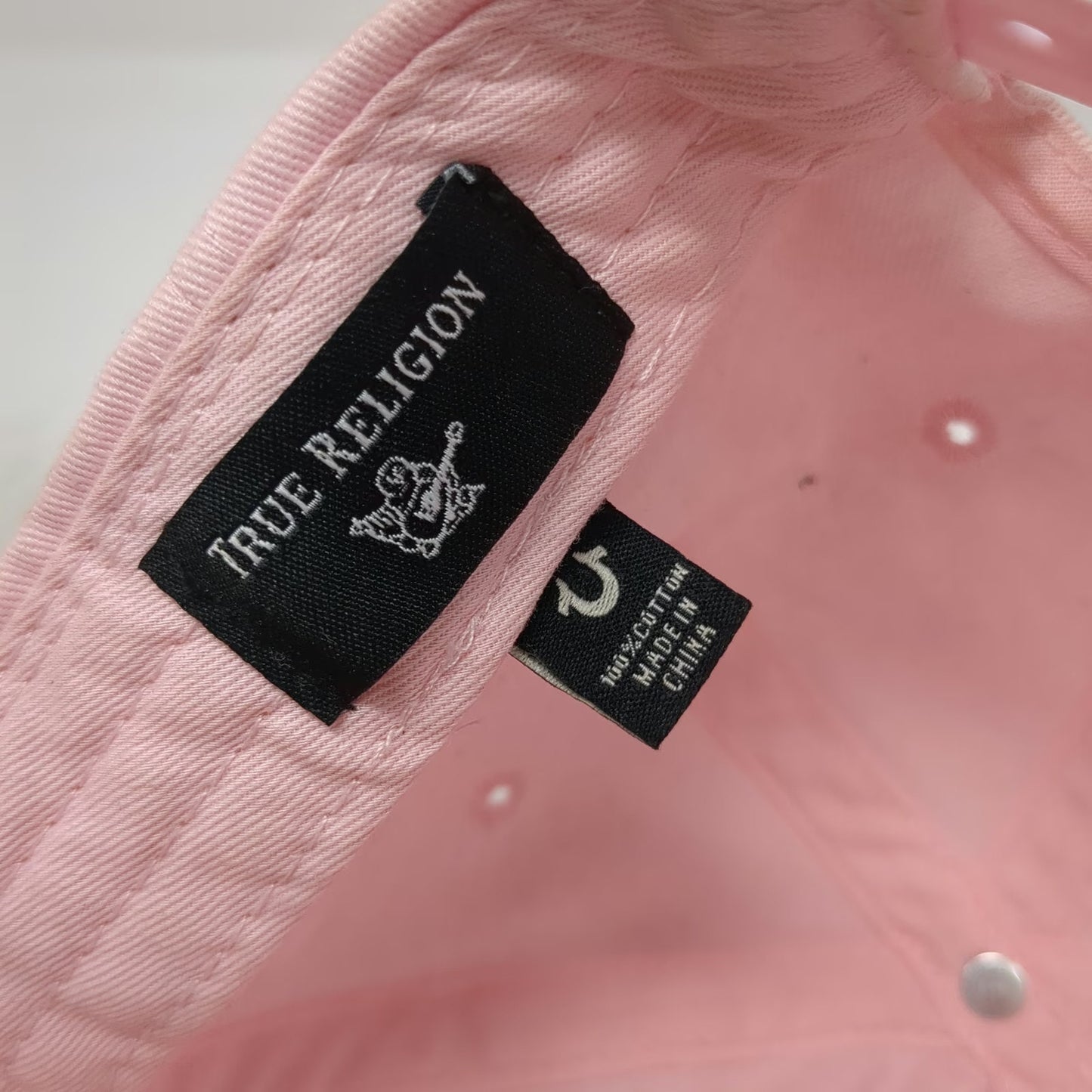 True Religion 5 Panel Pink One Size Hat Rhinestone Horseshoe Logo Bling Snapback