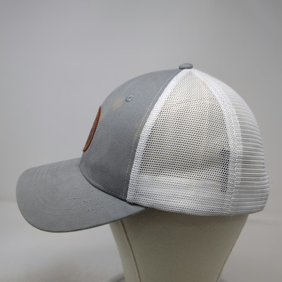 GOAT USA Trucker Hat Gray White One Size Leather Patch Mesh Back Snapback Cap