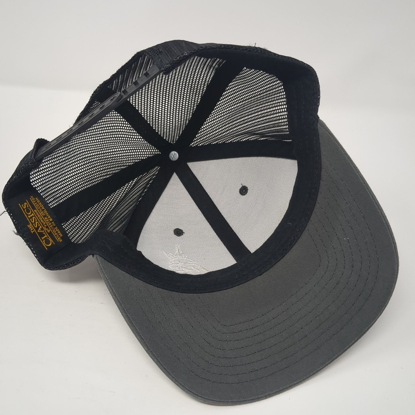 The Classics Yupoong Snapback Trucker Hat Gray One Size Embroidered Logo