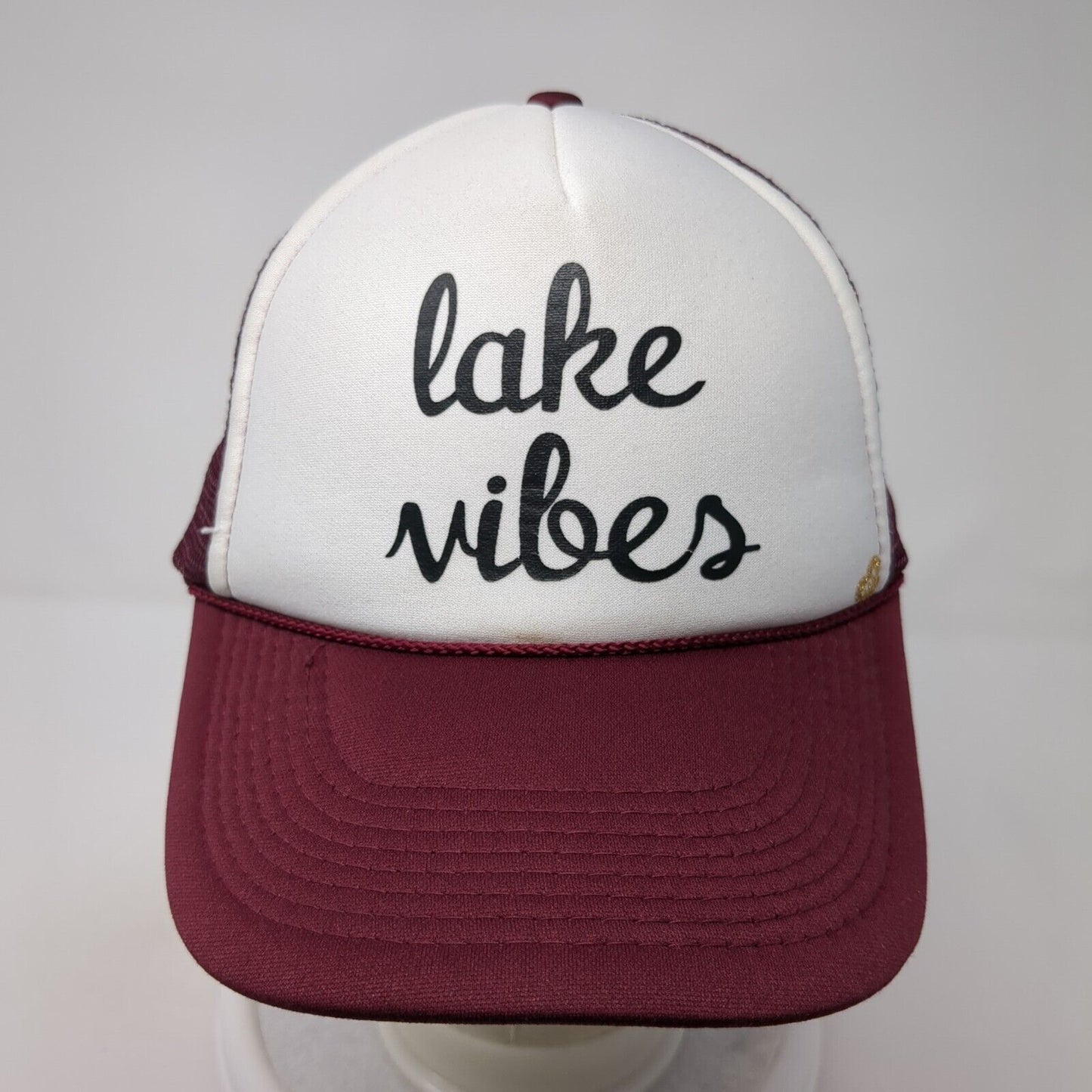 Lake Vibes Snapback Trucker Hat Red One Size Adjustable Mesh Back Rope