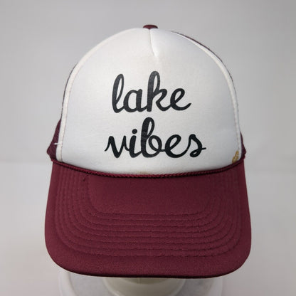 Lake Vibes Snapback Trucker Hat Red One Size Adjustable Mesh Back Rope