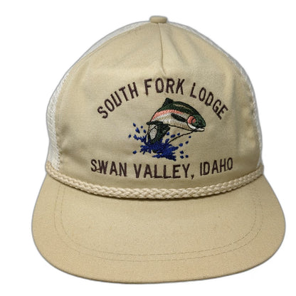 Imperial Baseball Cap Beige South Fork Lodge Idaho Trout Rope Fish Hat Vintage