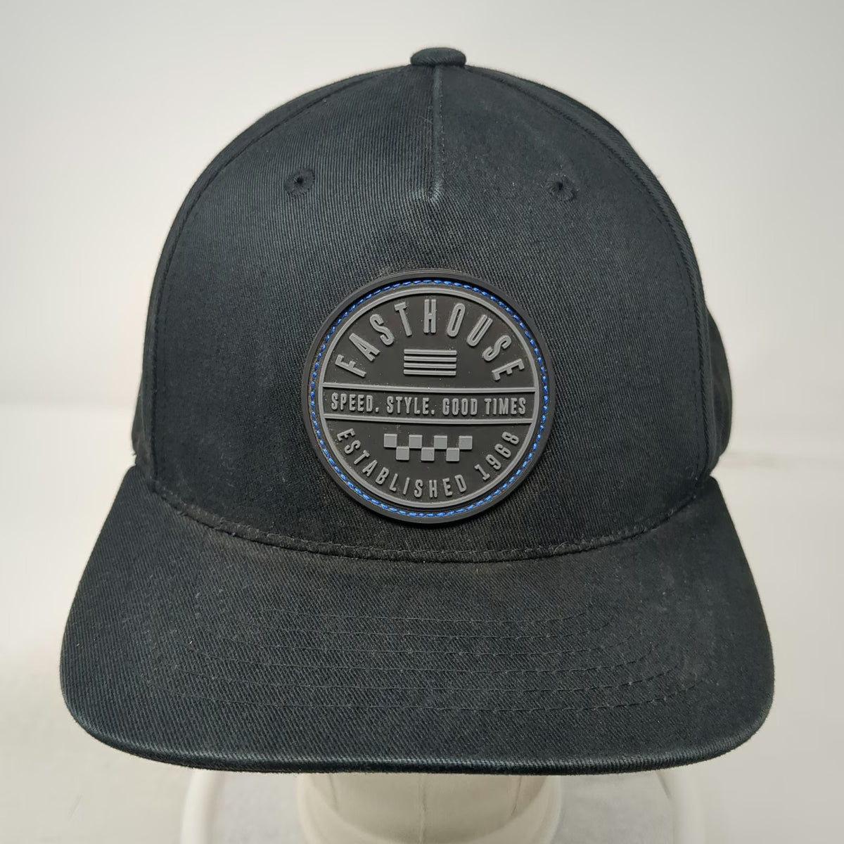 Fasthouse 5 Panel Black One Size Snapback Patch Checkered Flag Logo Moto Hat