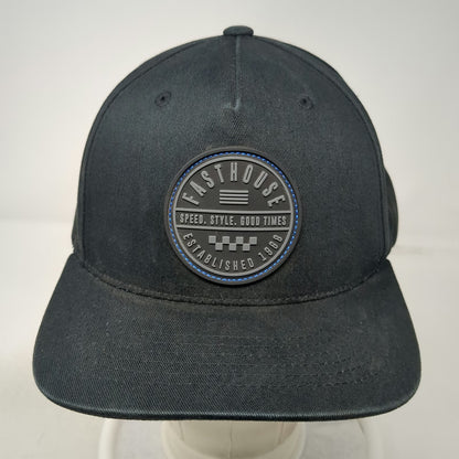 Fasthouse 5 Panel Black One Size Snapback Patch Checkered Flag Logo Moto Hat