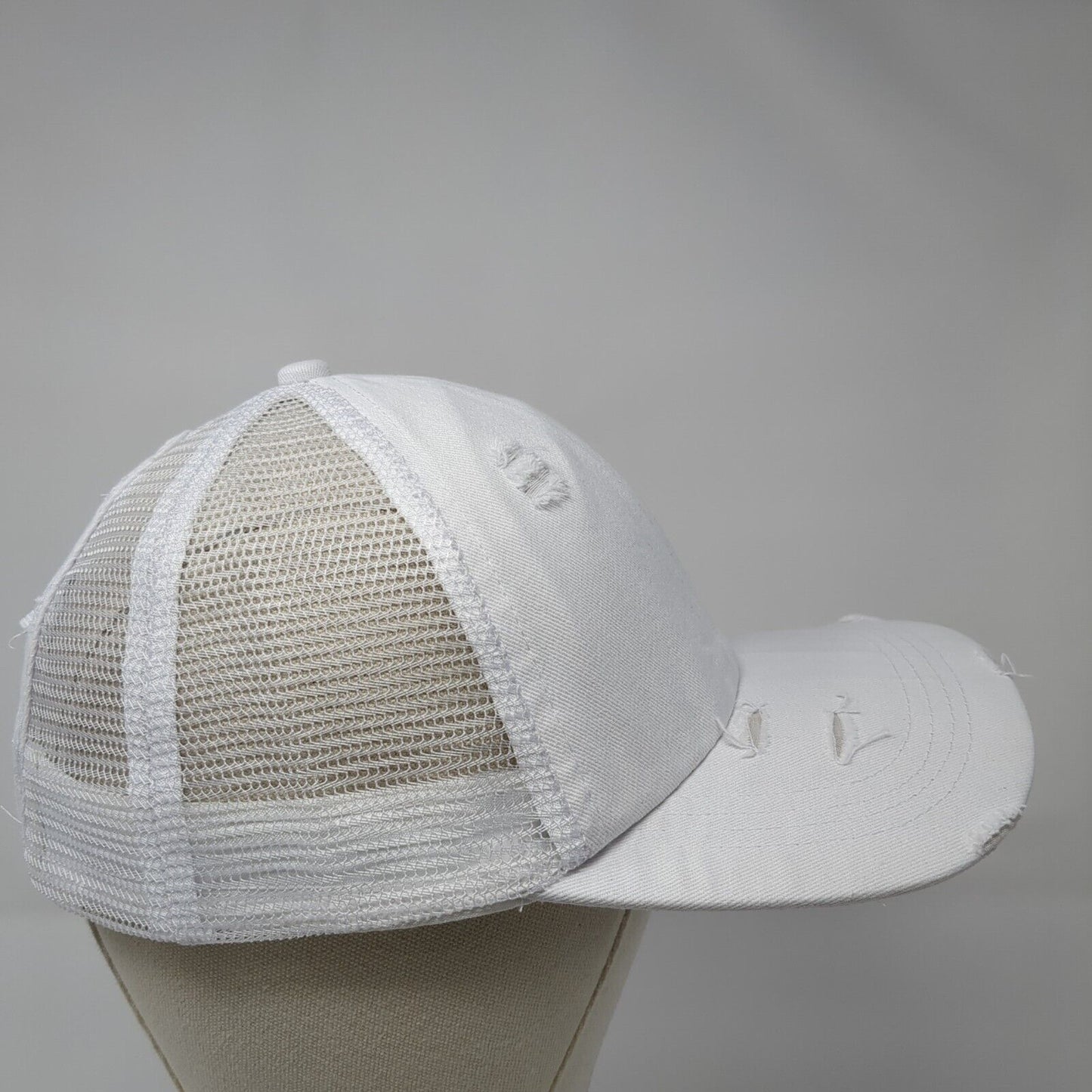 Unbranded Ponyback Strapback Trucker Hat White OS Adjustable Distressed Blank