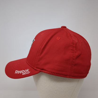 Reebok Hockey Fitted Hat Red Size L/XL Embroidered Vented Holes 6 Panel