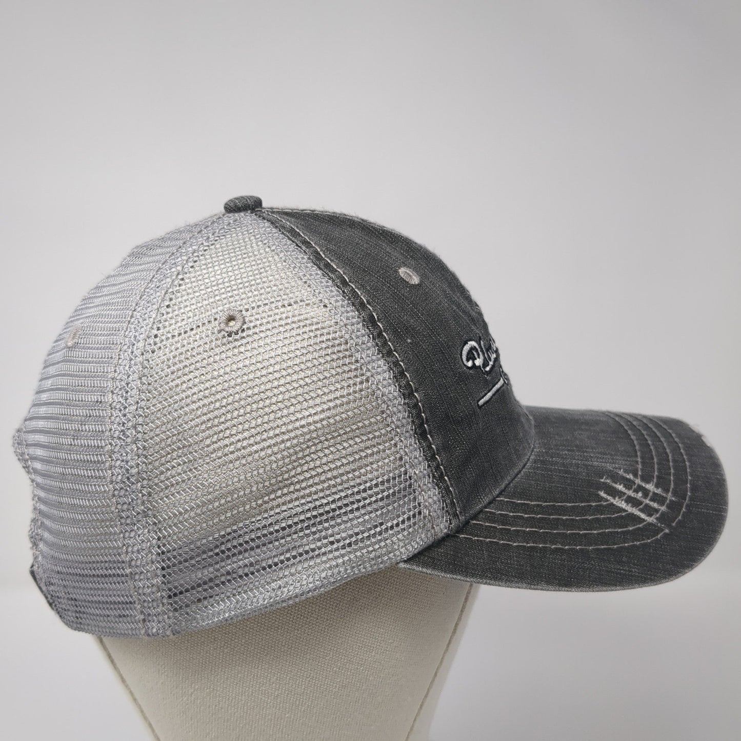 Plumb Supply Company Trucker Hat Gray One Size Adjustable Distressed Mesh Back