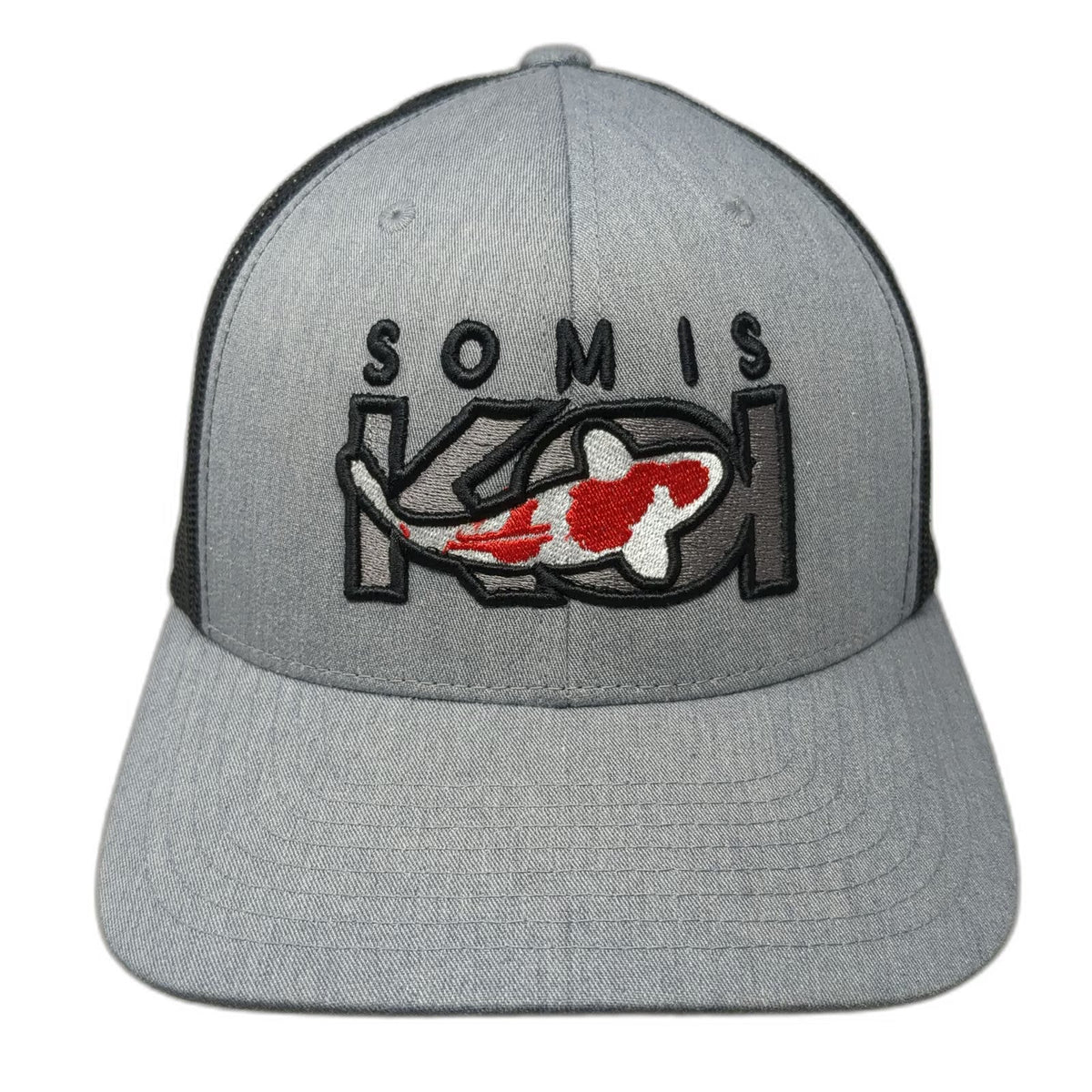 Yupoong Trucker Hat Gray Black One Size Mesh Back Snapback Somis Koi Fish Logo