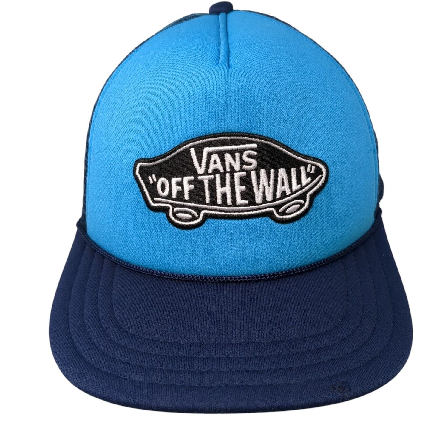 VANS Off The Wall Snapback Trucker Hat Blue One Size Adjustable Mesh Back Rope