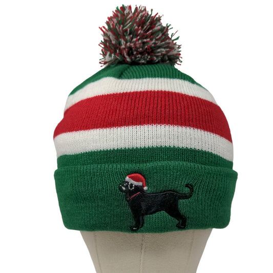 '47 Brand Men's Knit Beanie Hat Cap Green White Striped Embroidered Black Cat