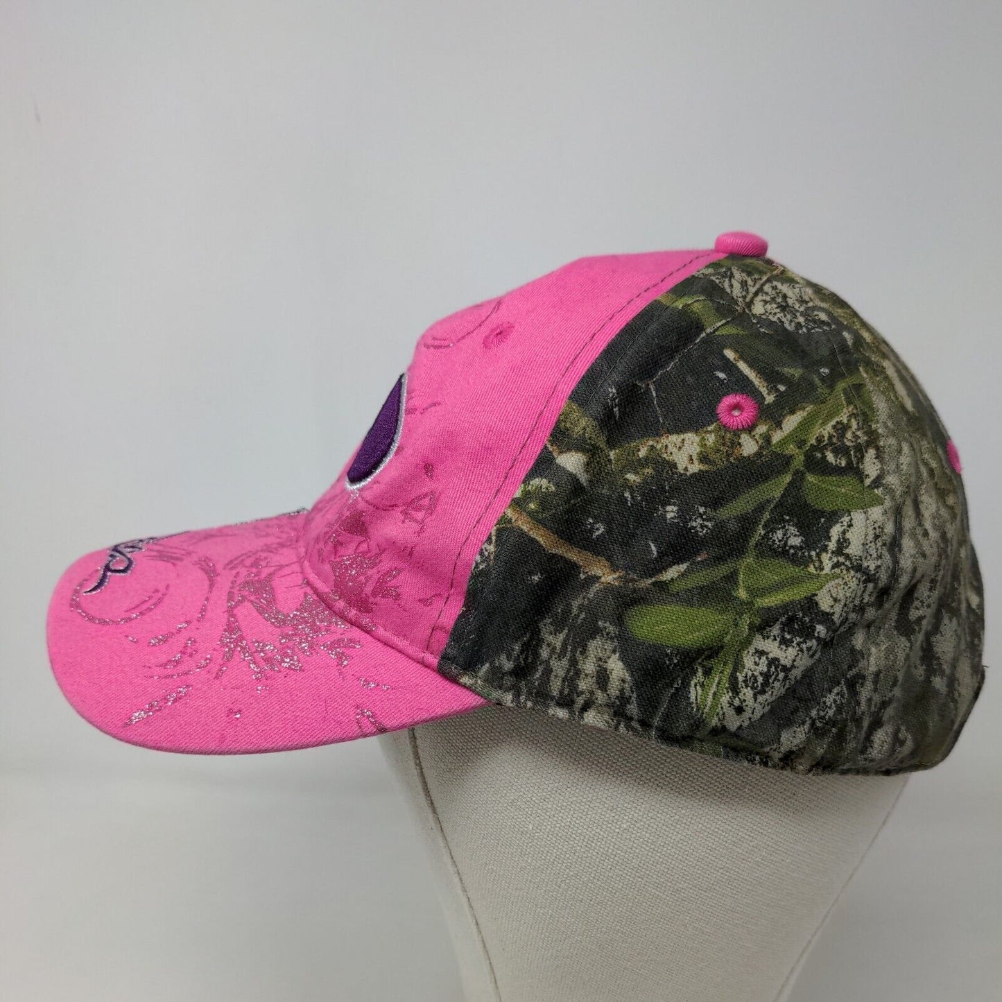 Signatures Girl's Strapback Hat Pink Camo Embroidered Logo Adjustable