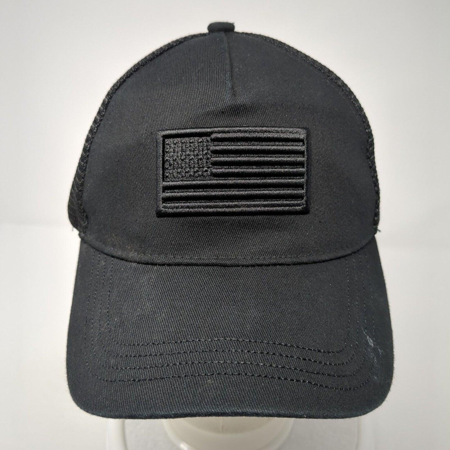 USA Flag Snapback Trucker Hat Black One Size Adjustable Patriotic Mesh Back