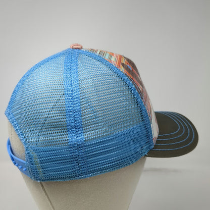 Pistil Trucker Hat Blue One Size Graphic Mountain Mesh Back Snapback Stripes