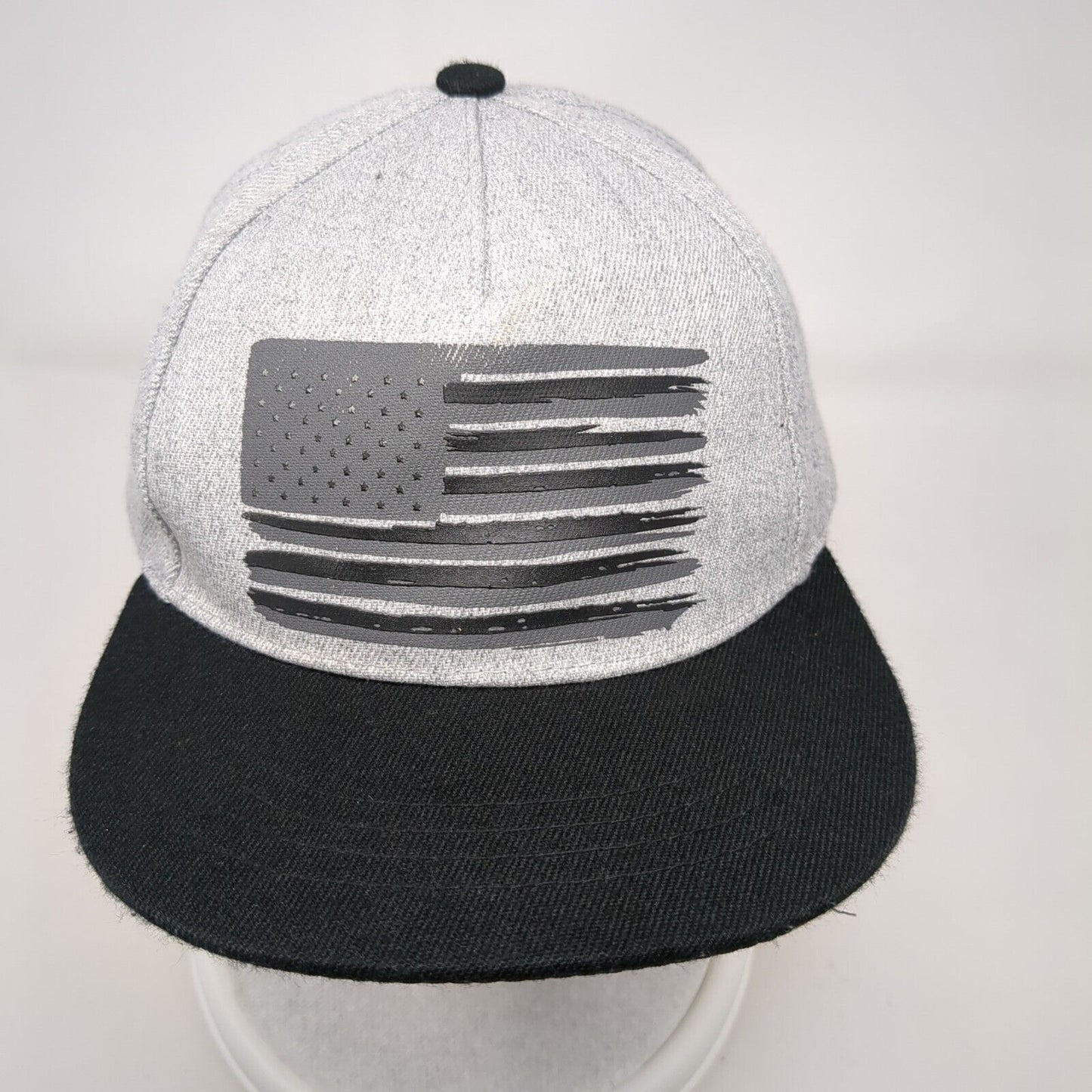 American Flag Snapback Hat Gray OS Adjustable Patriotic Vented Holes 6 Panel