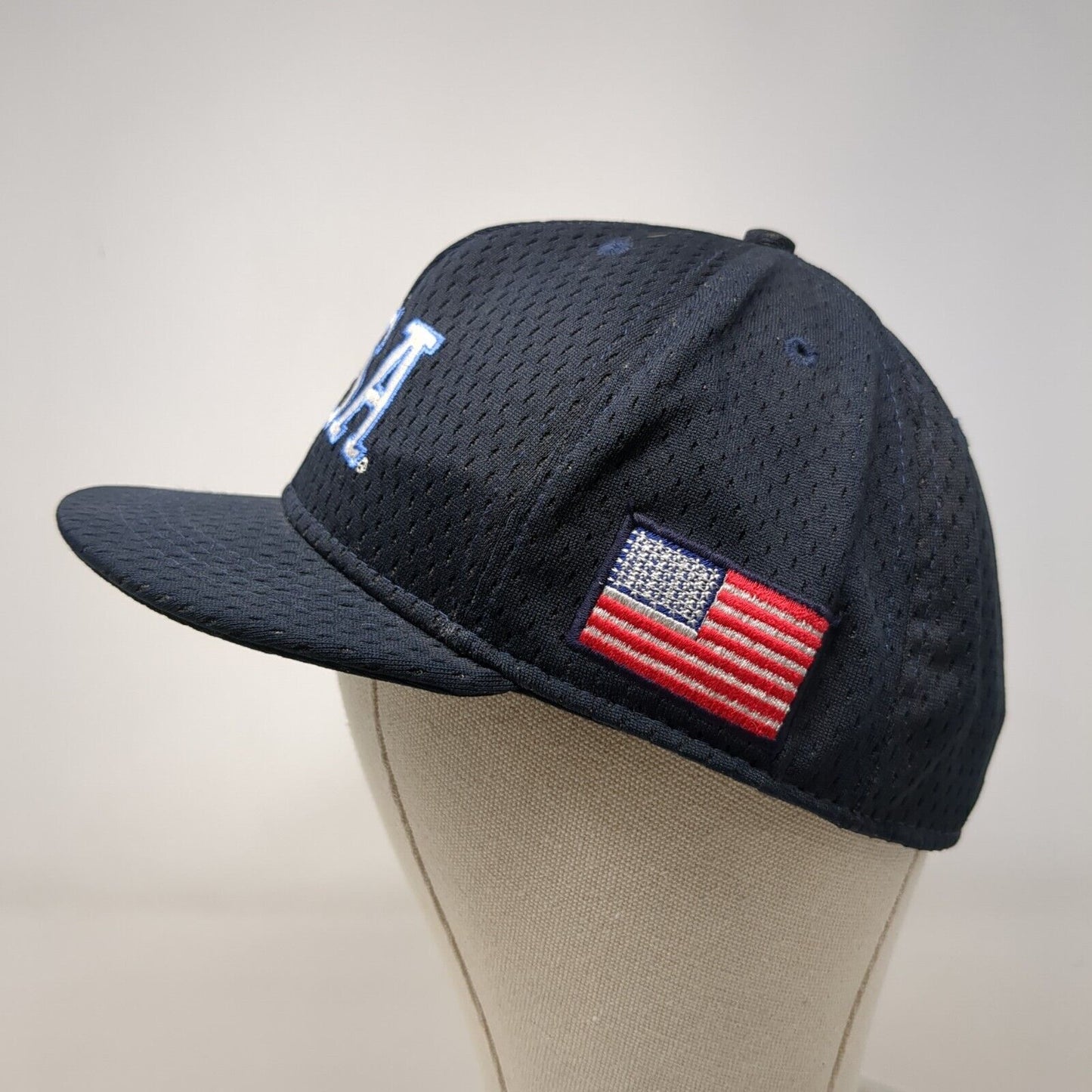 ASA Amateur Softball Association Fitted Hat Blue 7 1/2 USA Flag Mesh