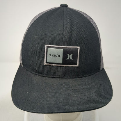 Hurley Trucker Hat Black One Size Mesh Snapback Flat Brim Yupoong Surf Logo