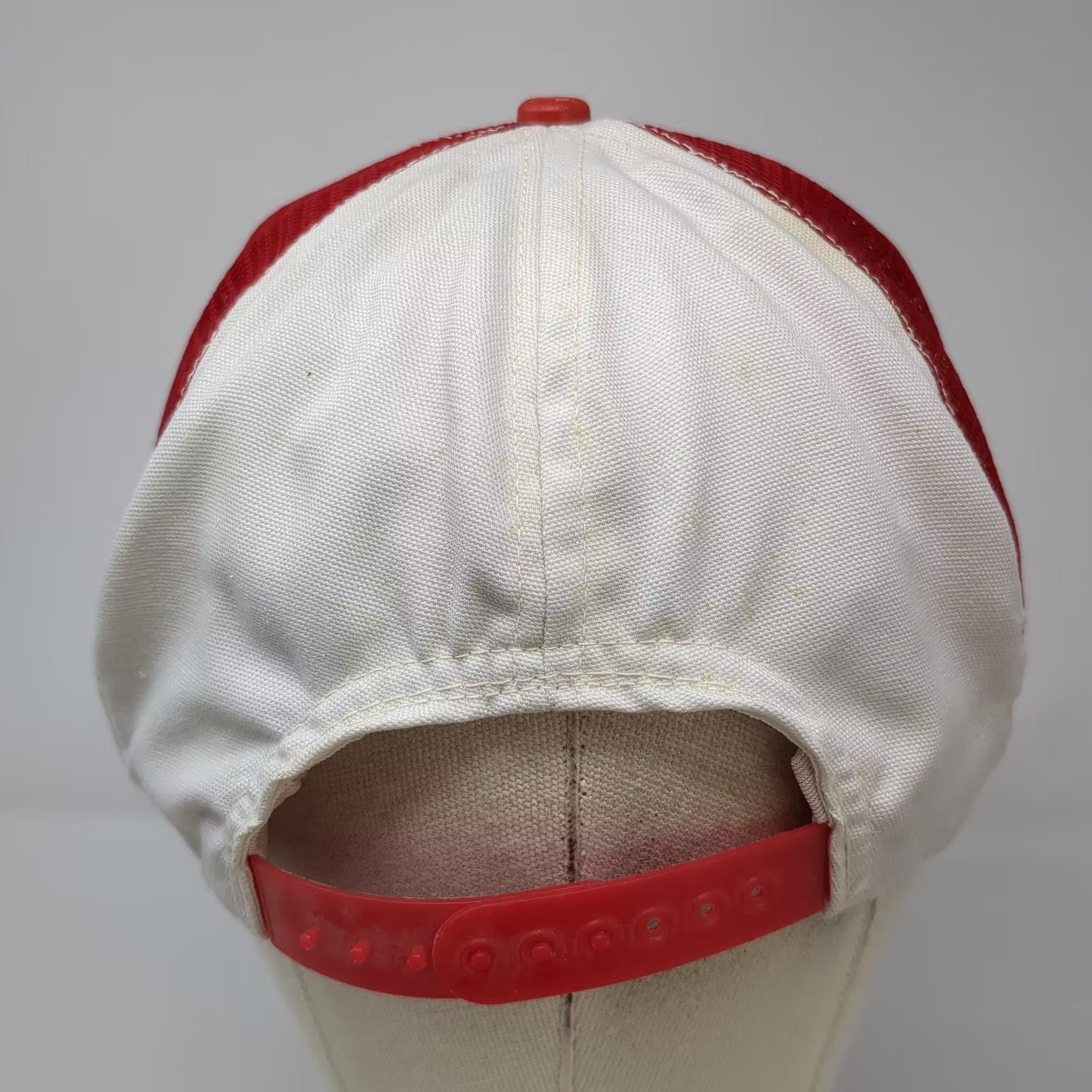 BULL SHIPPER Hat White Red Snapback 7 5/8 Trucker Mesh Back Patch Vintage USA