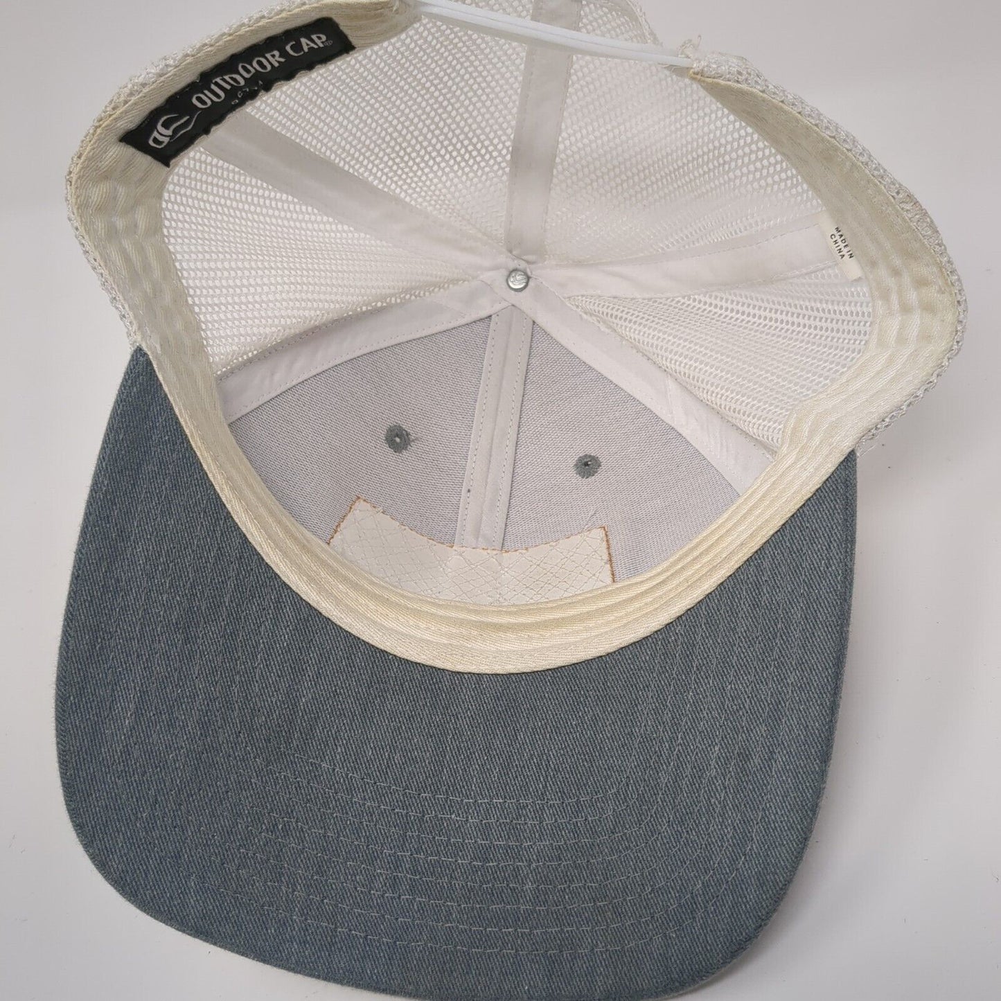 USA Flag Leather Patch Snapback Trucker Hat Gray One Size Mesh Back