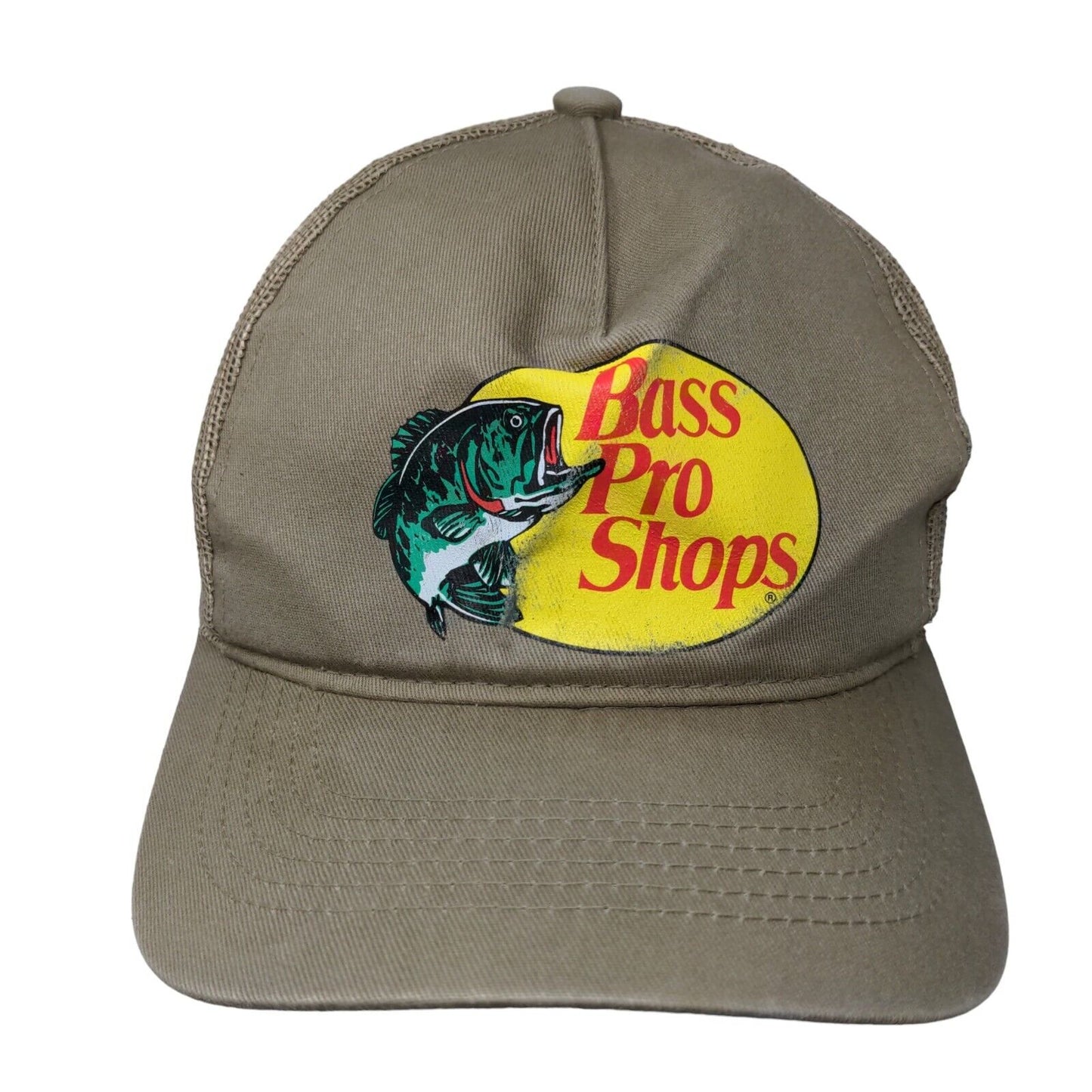 Bass Pro Shops Snapback Trucker Hat Tan OSFM Adjustable Mesh Back Gone Fishing