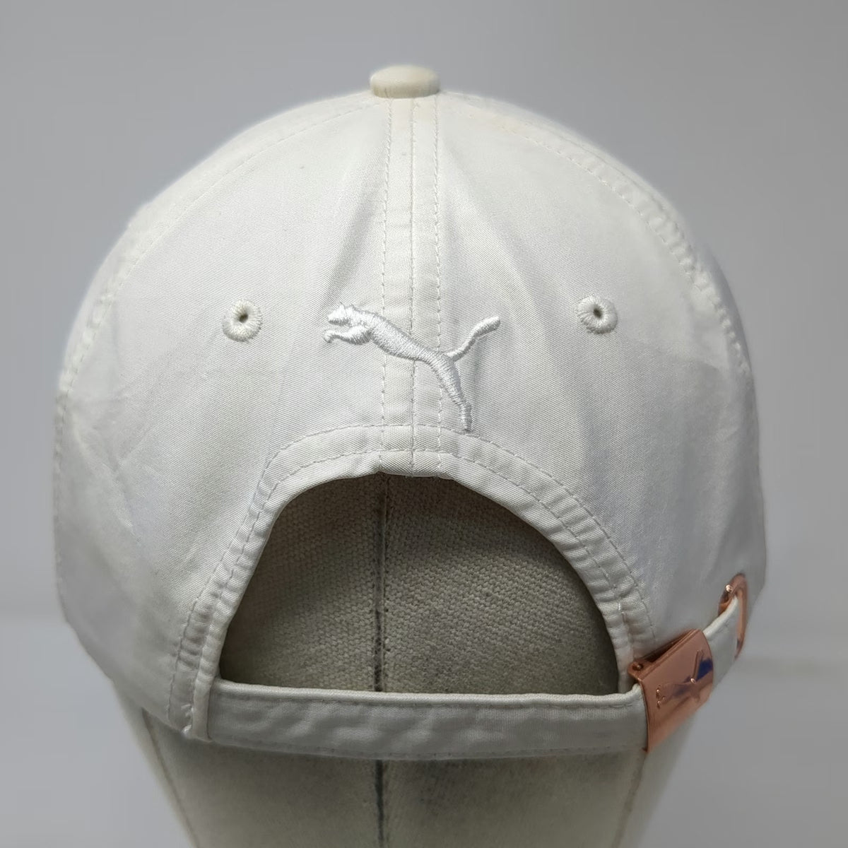 Puma Baseball Cap White One Size Gold Metallic Logo Slideback Polyester OSFA Hat
