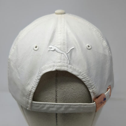 Puma Baseball Cap White One Size Gold Metallic Logo Slideback Polyester OSFA Hat