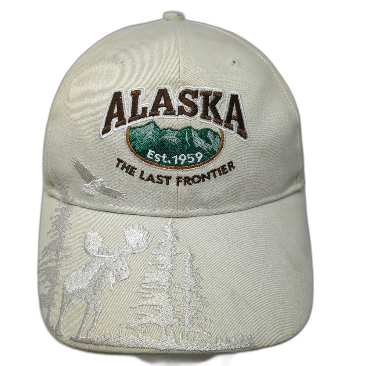 Arctic Circle Enterprises Alaska Baseball Cap Beige OSFM Moose Eagle Hat Pine