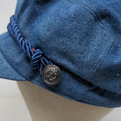 Time & Tru Women's Denim Cap Hat Blue Size OS Metal Button Logo Ropes