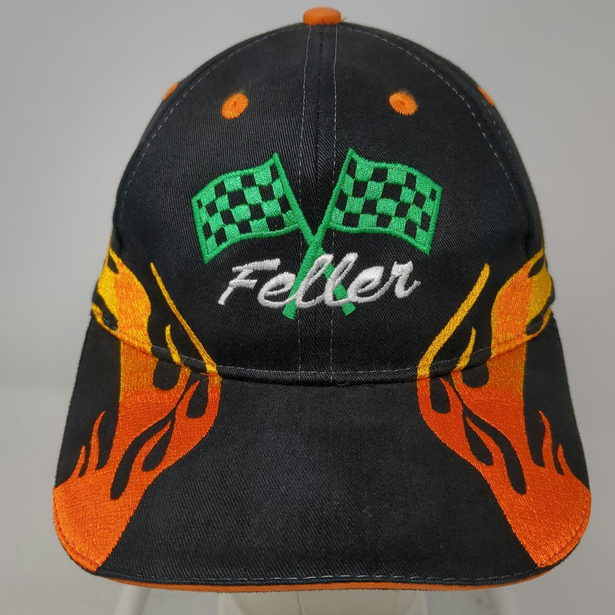 Otto Baseball Cap Black One Size Flame Embroidery Checkered Flags Racing Hat