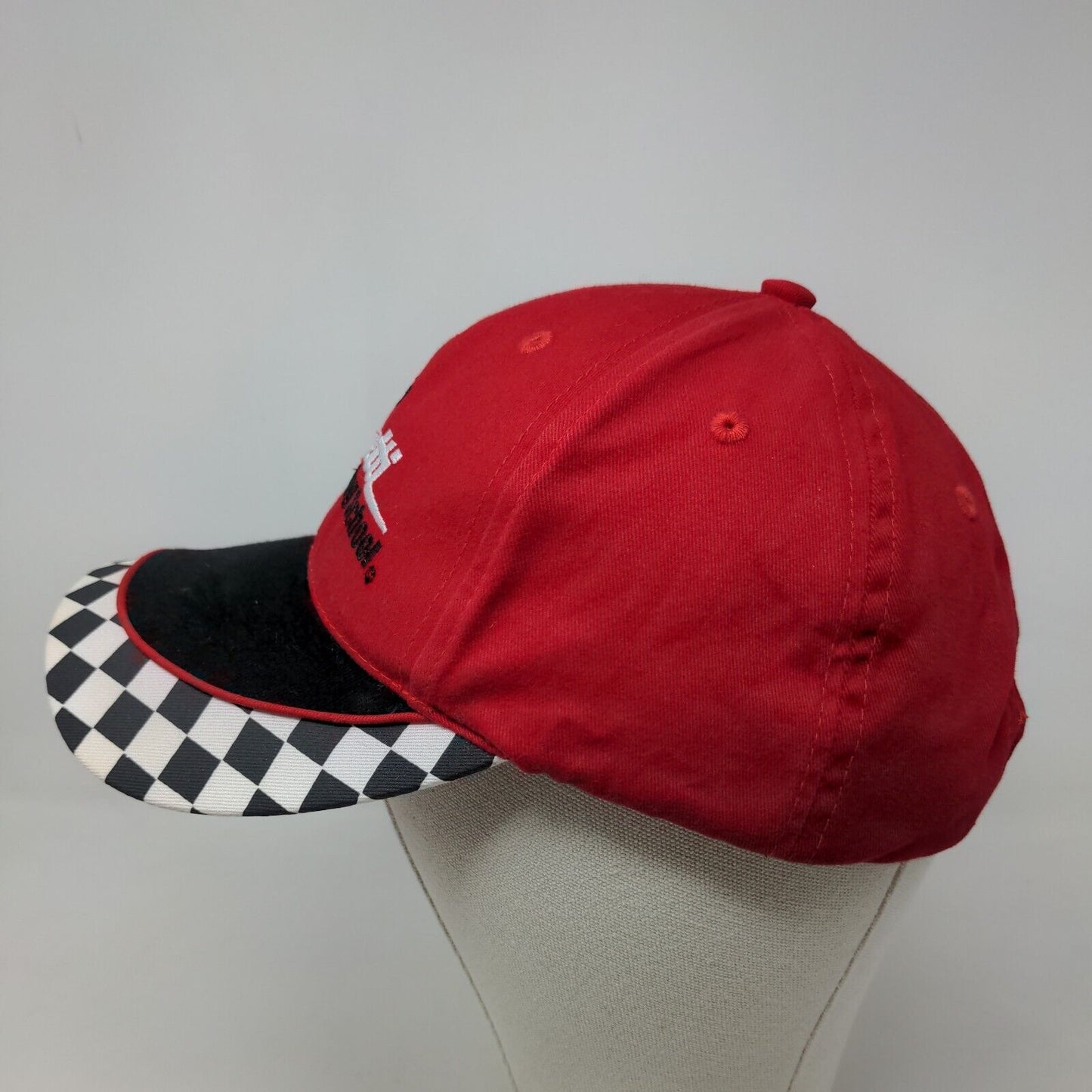 Mario Andretti Racing School Men's Strapback Hat Red Black Check Embroidered