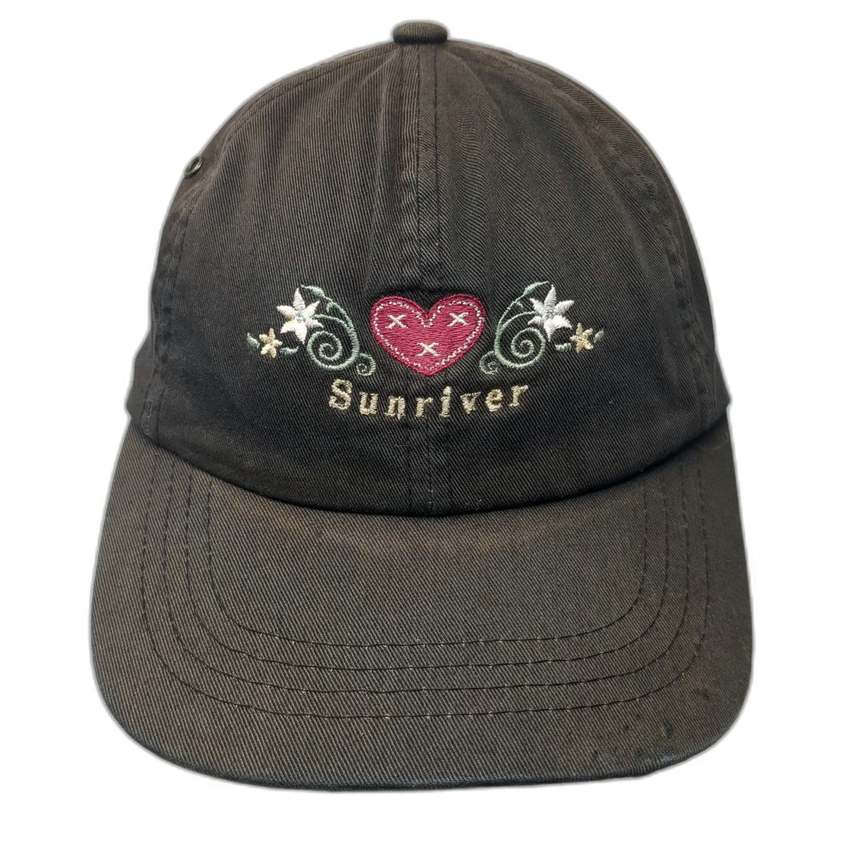 SDI Baseball Cap Black One Size Sunriver Heart Flowers Cotton Embroidered Hat