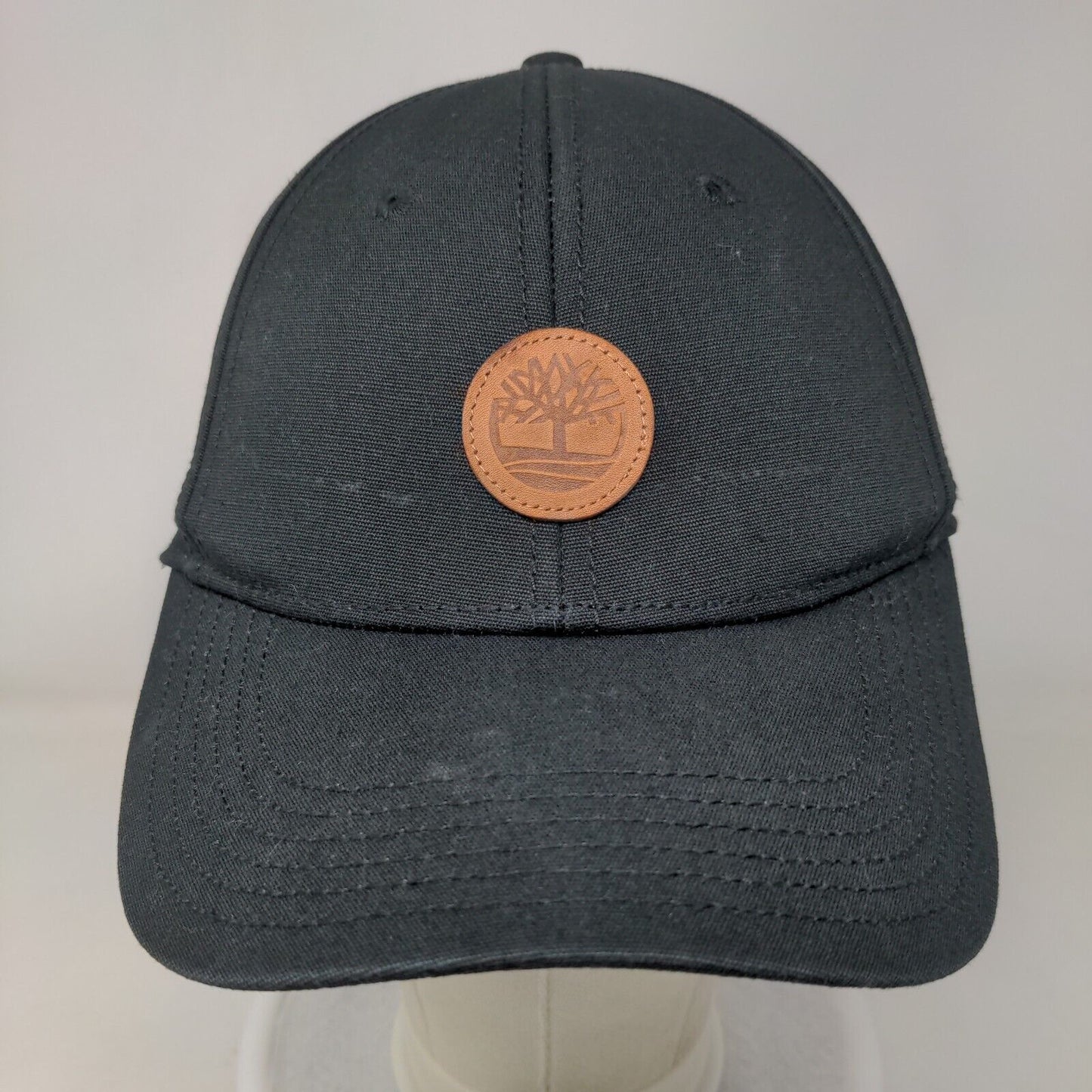 Timberland Leather Patch Strapback Hat Black One Size Adjustable Solid