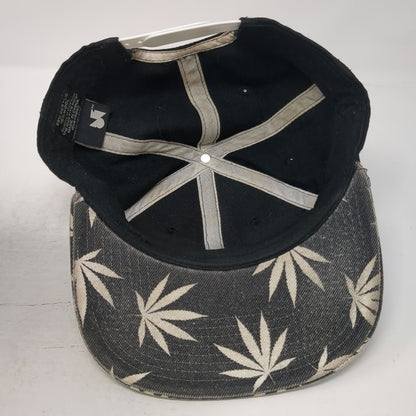 Snapback Hat Black One Size Marijuana Leaf Print 3D Puff Blunt Logo Flat Brim