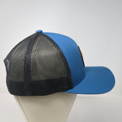 Pacific Headwear Trucker Hat Blue One Size Co-Energy Leather Patch Mesh Snapback