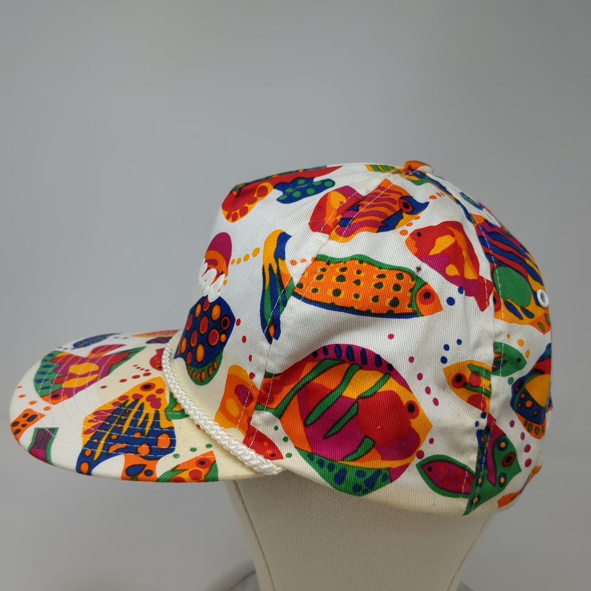 Winner 5 Panel White Blue Green One Size Tropical Fish Print Rope Bahamas Hat
