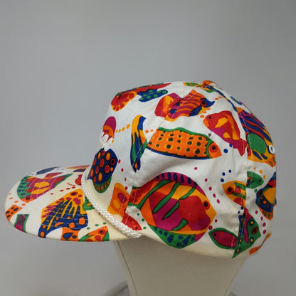 Winner 5 Panel White Blue Green One Size Tropical Fish Print Rope Bahamas Hat