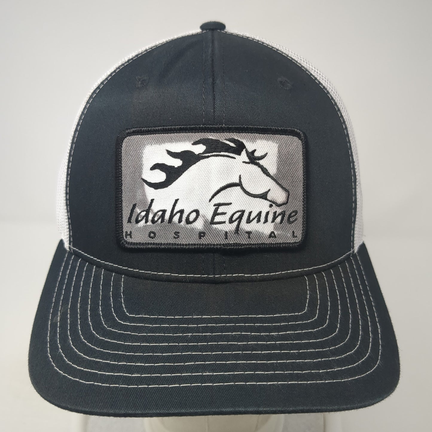 Idaho Equine Hospital Snapback Trucker Hat Black One Size Mesh Back