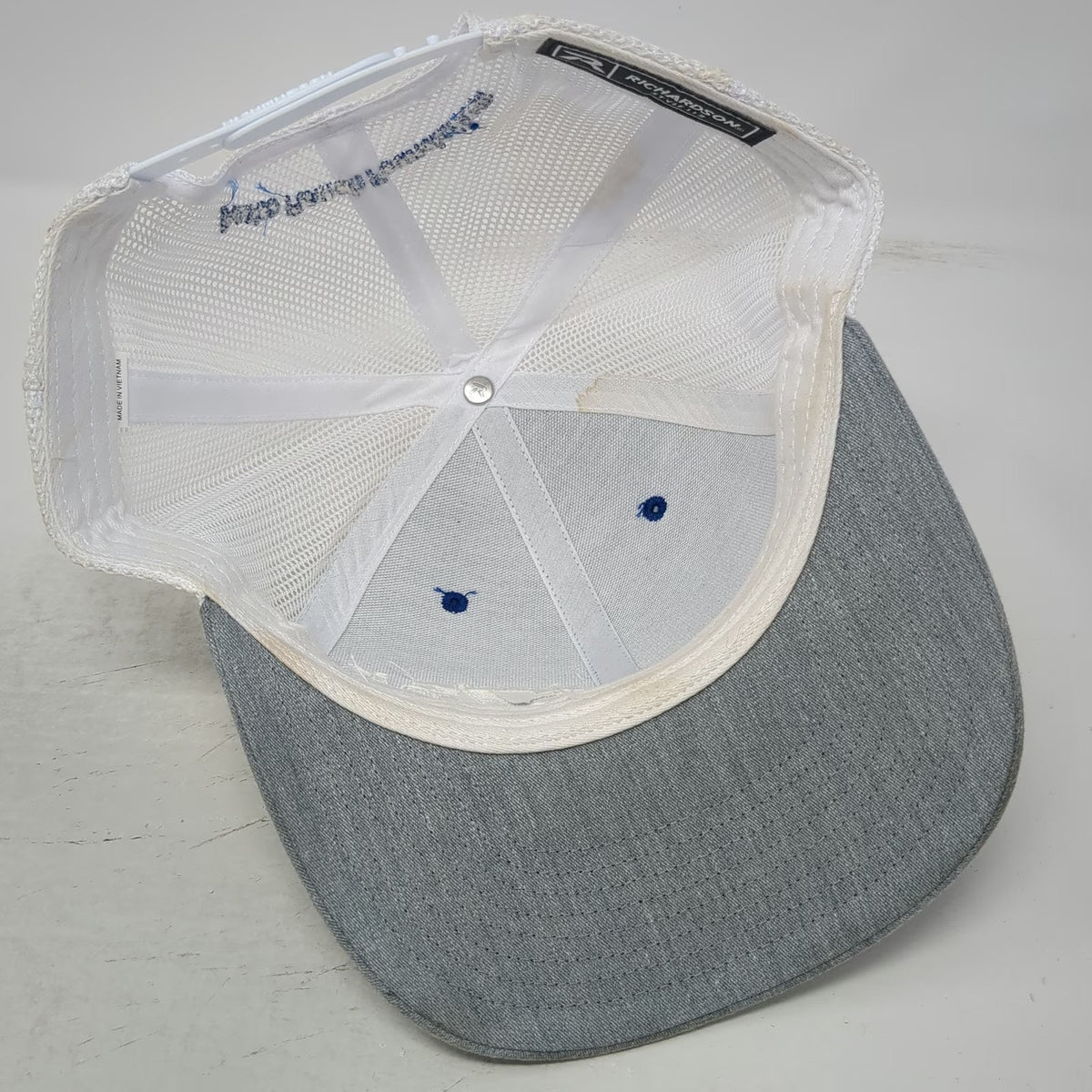 Richardson Trucker Hat Blue Gray White One Size Auto Ranch Foundation Snapback