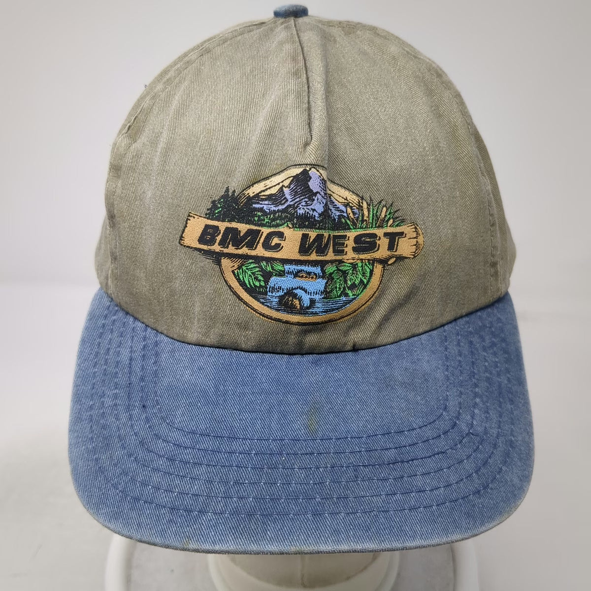 Hozer Headwear 5 Panel Green Blue Hat One Size BMC West Mountain Logo Slideback