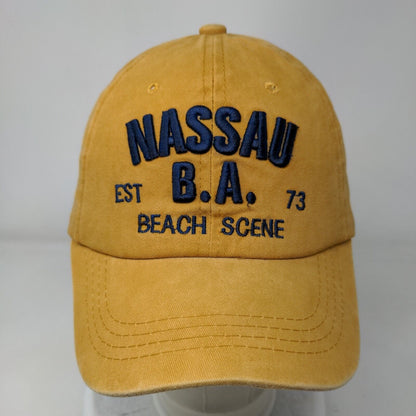 Nassau B.A. Beach Scene Est 73 Slideback Hat Yellowish-Tan One Size Adjustable