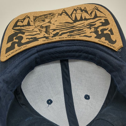 KC HatJacket Baseball Cap Blue One Size Cork Underbrim Trout Fish Mountain Hat