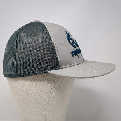 Realtree Baseball Cap Gray Blue M Fishing Hook Logo Mesh Back Stretch Fitted Hat