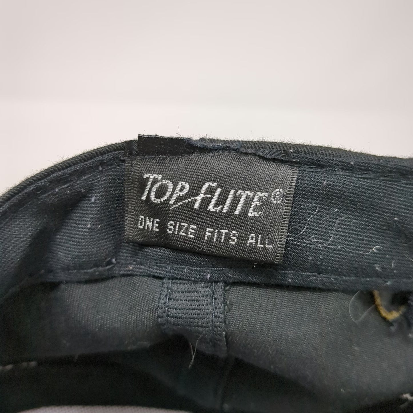 Top-Flite Baseball Cap Black Blue One Size Embroidered Globe Leather Strap Hat