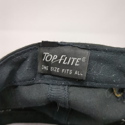 Top-Flite Baseball Cap Black Blue One Size Embroidered Globe Leather Strap Hat
