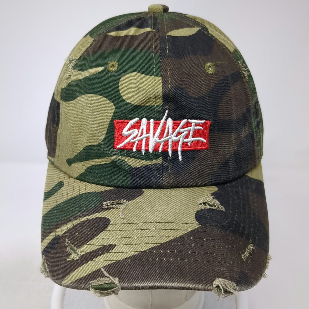 House of Commons Baseball Cap Green Camo One Size Distressed Savage Cotton Hat