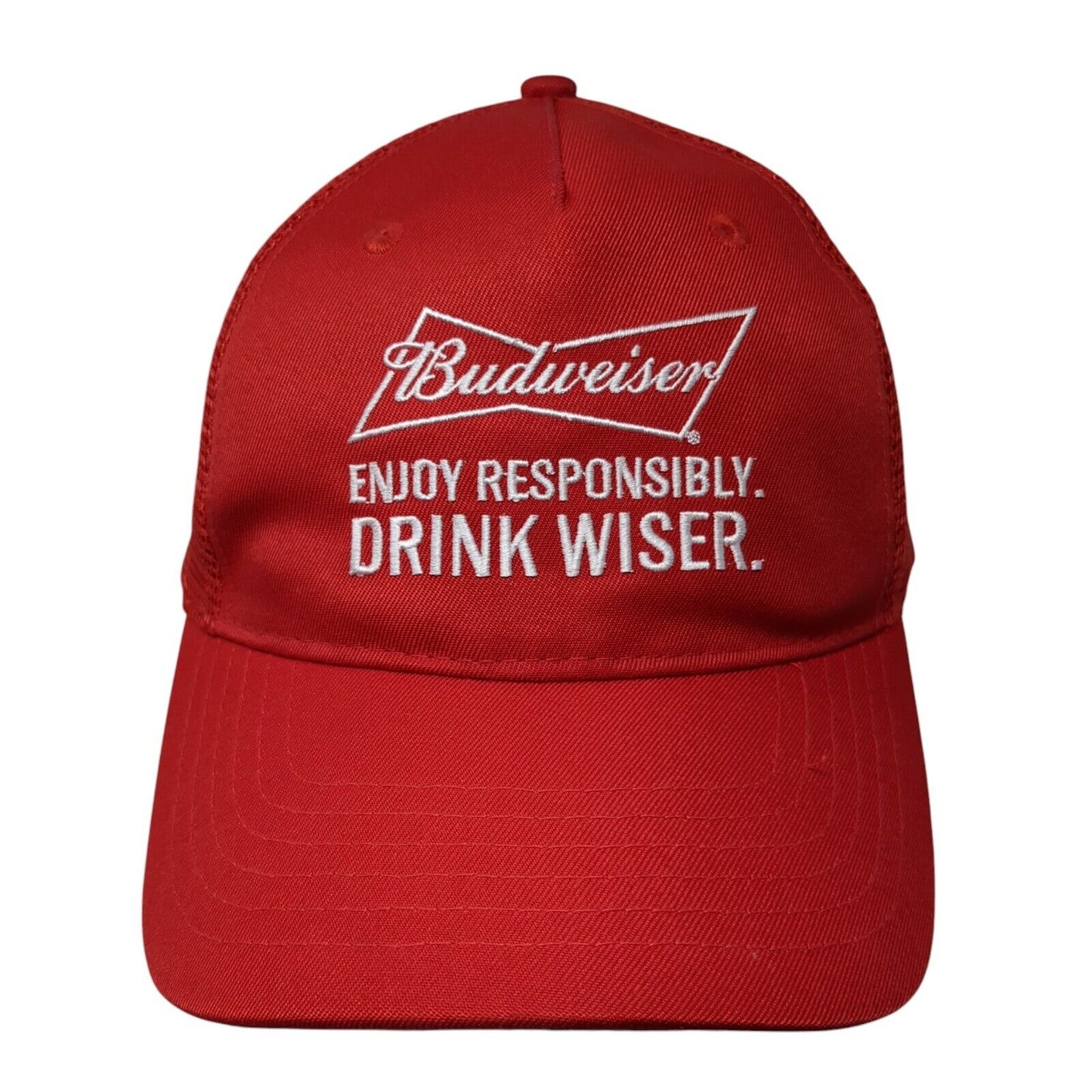 Budweiser Drink Wiser Snapback Trucker Hat Red One Size Mesh Back