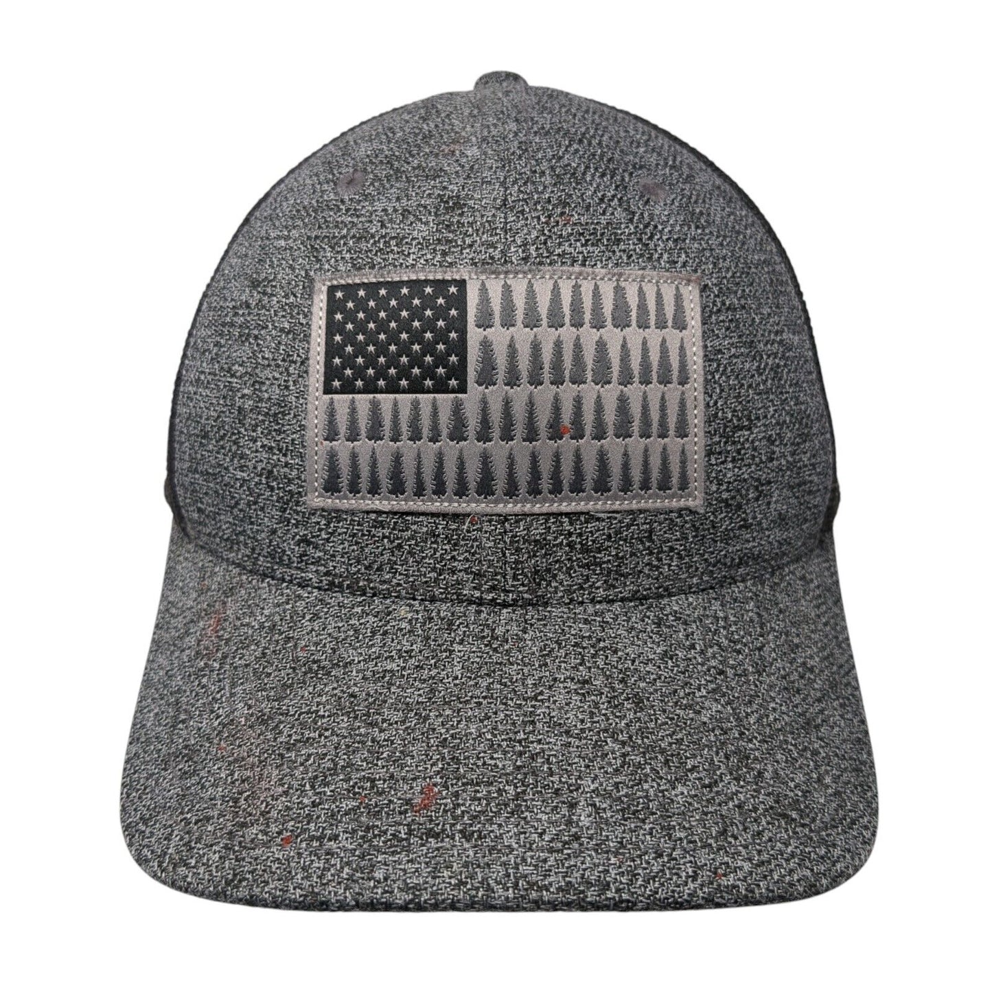 Pine Trees American Flag Fitted Trucker Hat Gray S/M Mesh Back Columbia