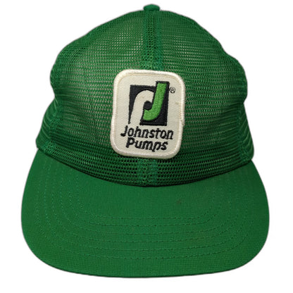 Pro Fit Trucker Hat Green Vintage Johnston Pumps Logo Mesh Snapback Made USA