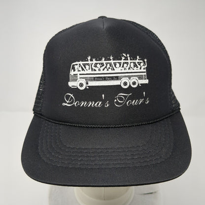 Donna's Tours Snapback Rope Trucker Hat Black OSFA Mesh Back Solid