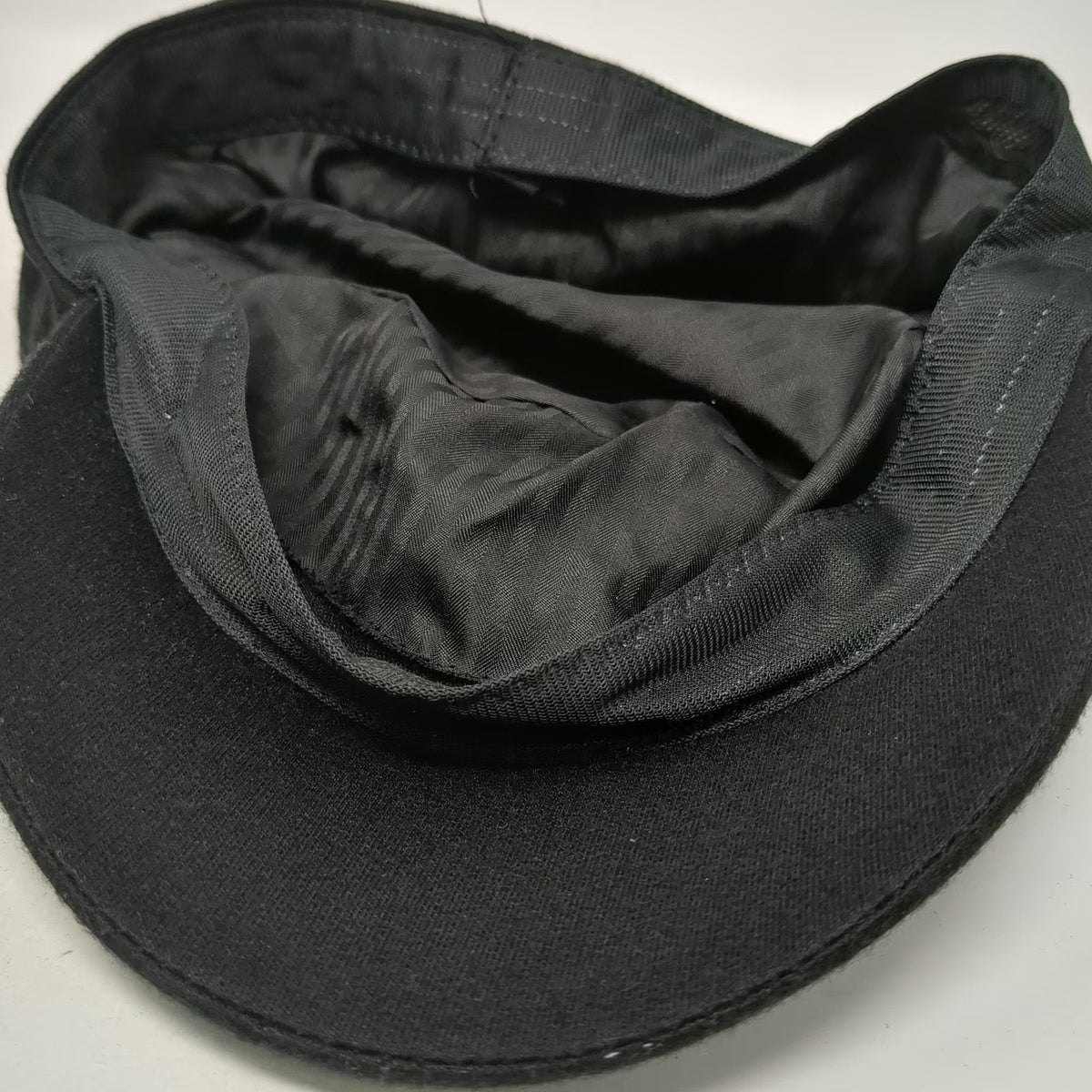 Army Cap Black One Size Ruched Gathered Crown Lined Short Brim Cadet Jersey Hat